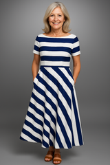 Marina Striped Cotton Maxi Dress – Handcrafted Summer Piece with Flowy Fit