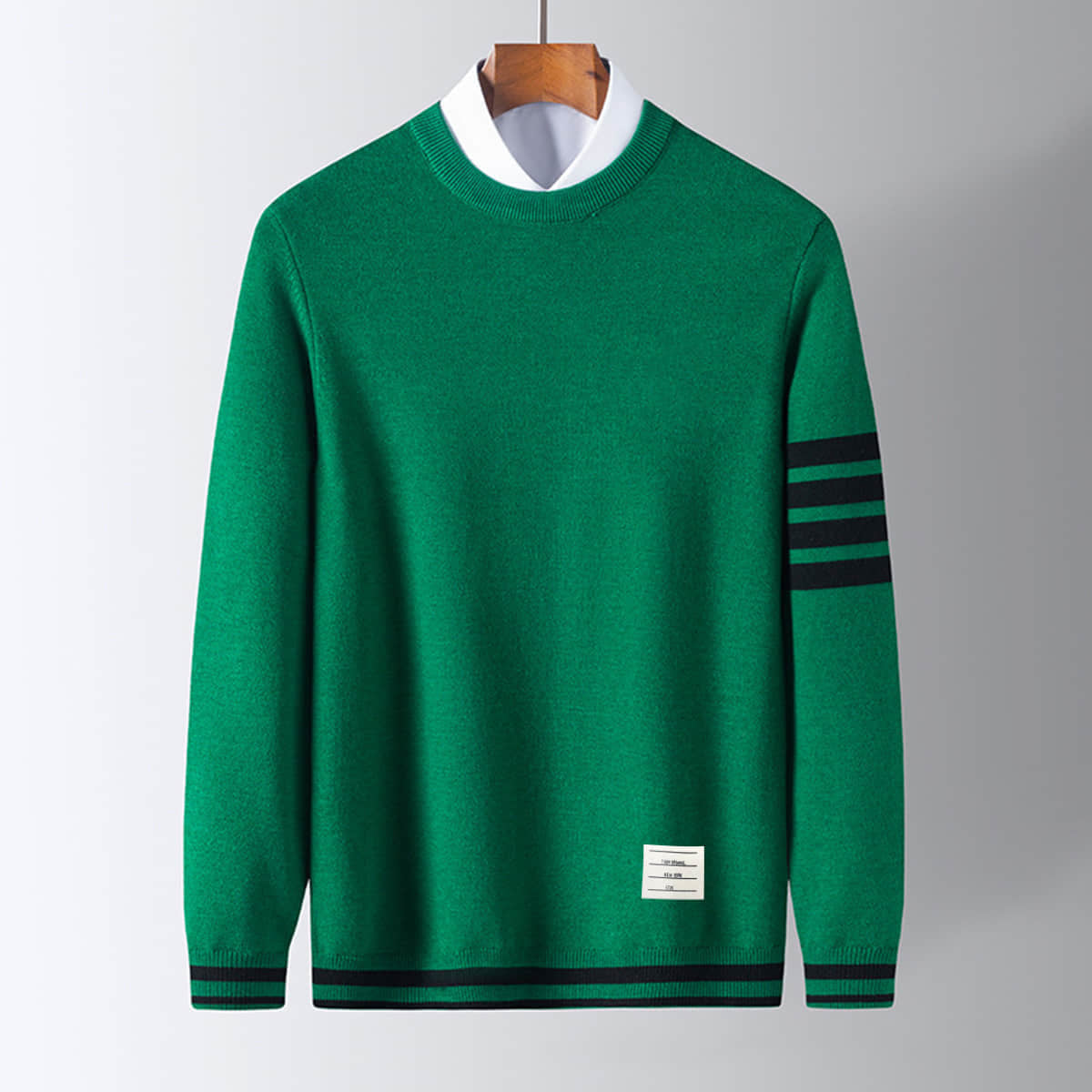 Danillo Men’s Sweater – Soft Wool Pullover with Sporty Striped Sleeves