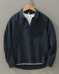 Kyoto Men's Relaxed Fit Cotton-Linen Half-Placket Shirt - Effortless Style 0