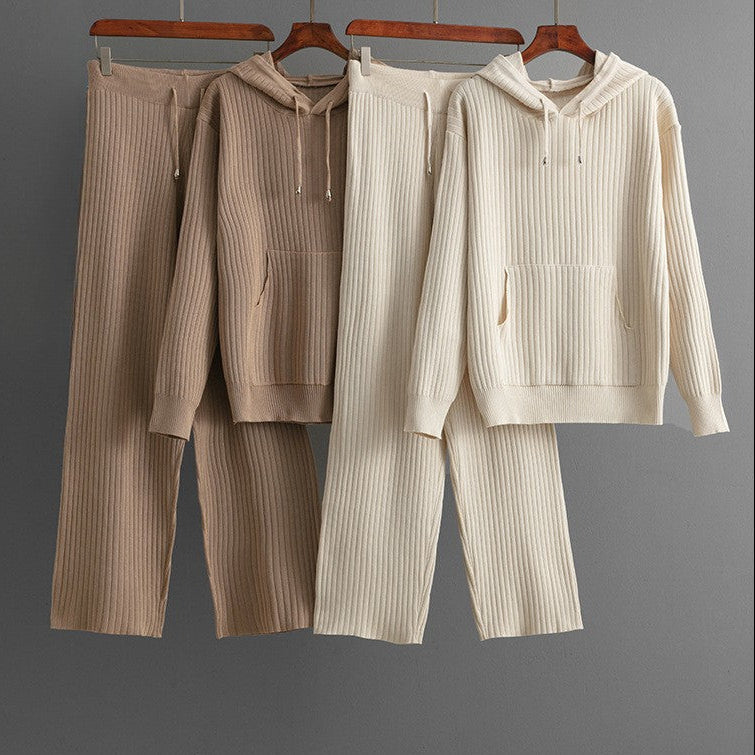 Natalia Women’s Ribbed Lounge Set – Cotton-Blend Hoodie & Drawstring Pants