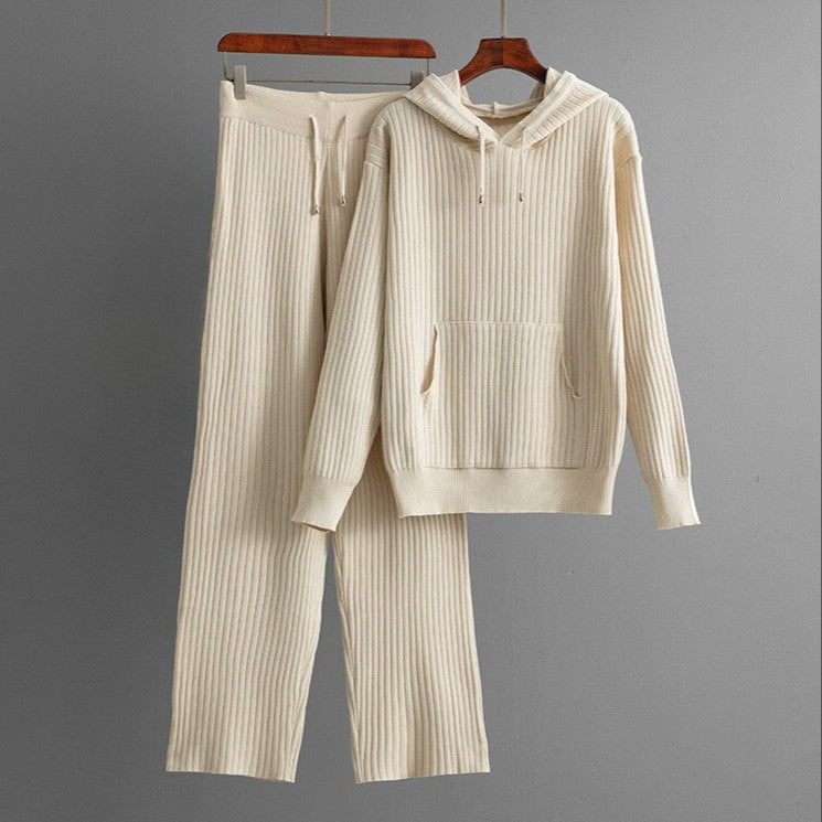 Natalia Women’s Ribbed Lounge Set – Cotton-Blend Hoodie & Drawstring Pants