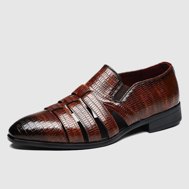 Barcelona Slip-On Sandals – High-Shine Vegan Leather Men’s Sandals