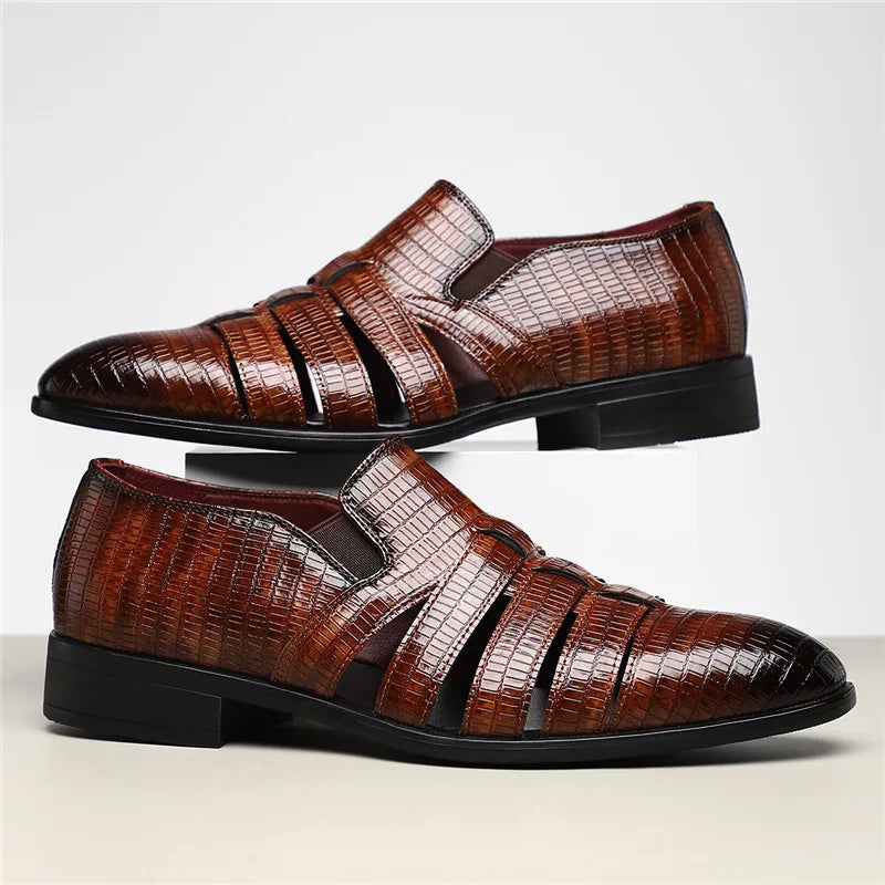 Barcelona Slip-On Sandals – High-Shine Vegan Leather Men’s Sandals