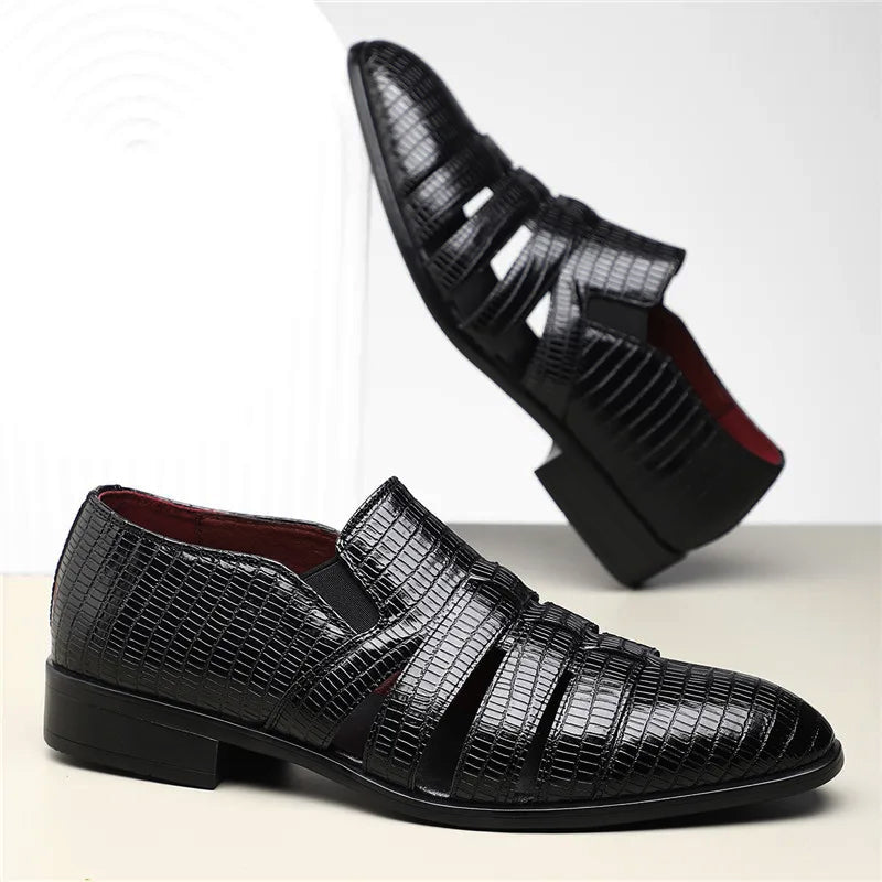 Barcelona Slip-On Sandals – High-Shine Vegan Leather Men’s Sandals