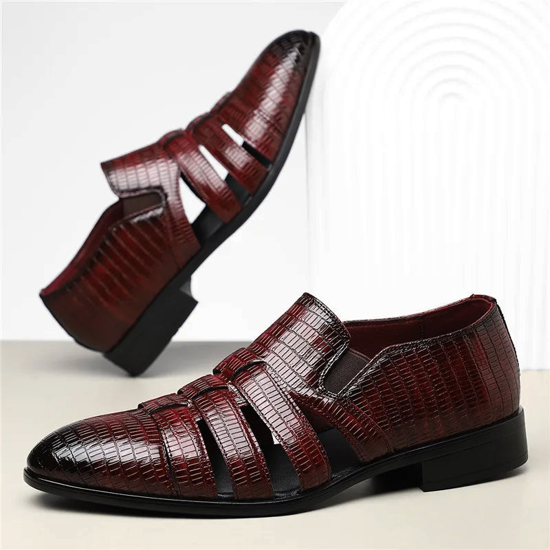 Barcelona Slip-On Sandals – High-Shine Vegan Leather Men’s Sandals