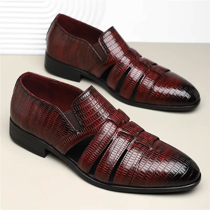 Barcelona Slip-On Sandals – High-Shine Vegan Leather Men’s Sandals