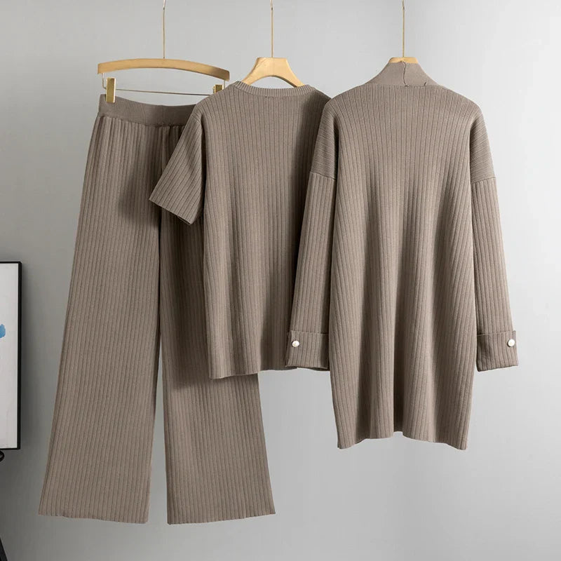 Evelina Ribbed Lounge Set – Poly-Viscose Relaxed Fit Women’s Outfit