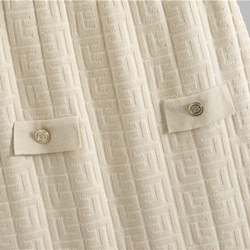 Francesca Women’s Tailored Blazer & Skirt Set – Grid Texture with Belted Waist