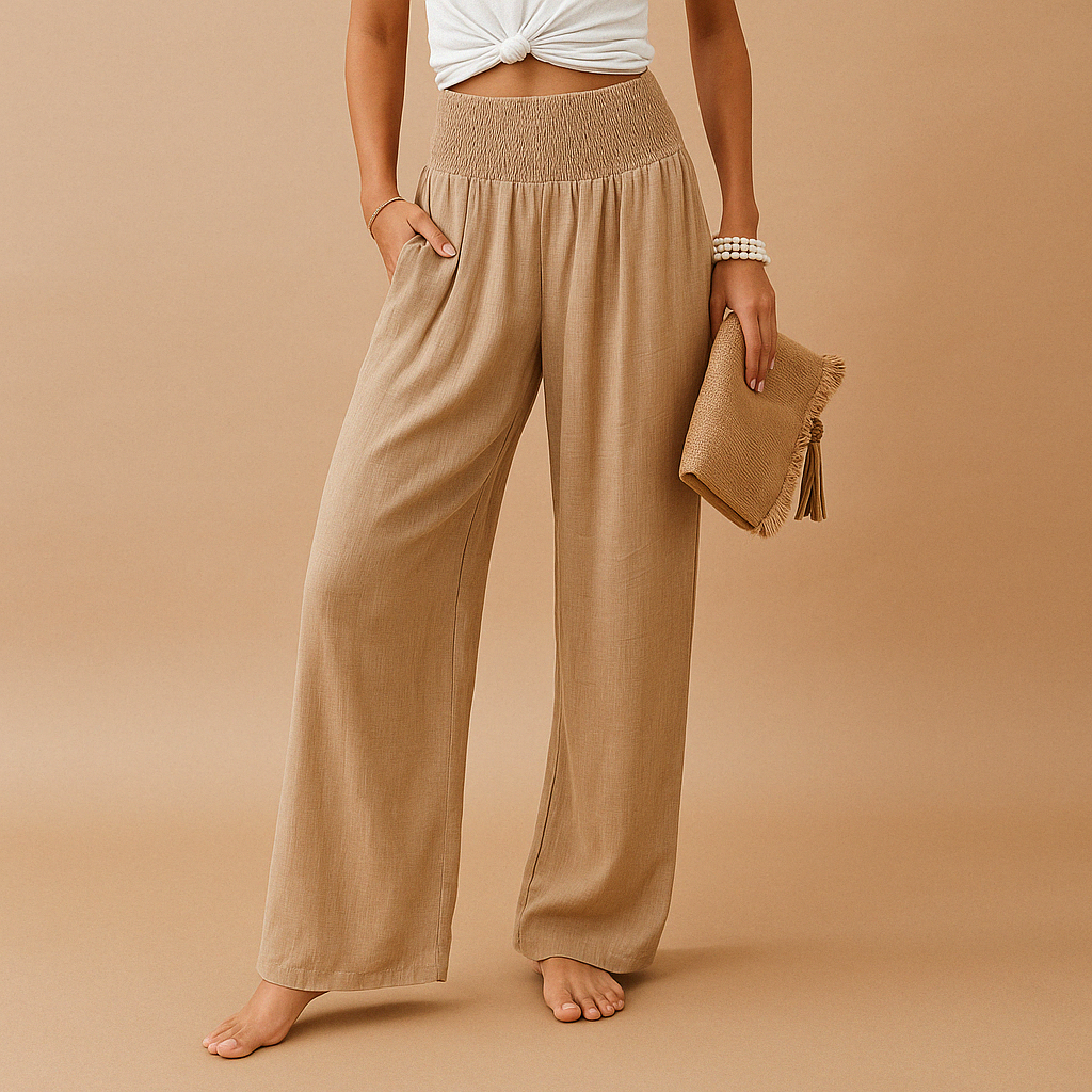 Lois Straight-Leg Trousers - Lightweight Elastic-Waist Pants for Breezy Summer Days