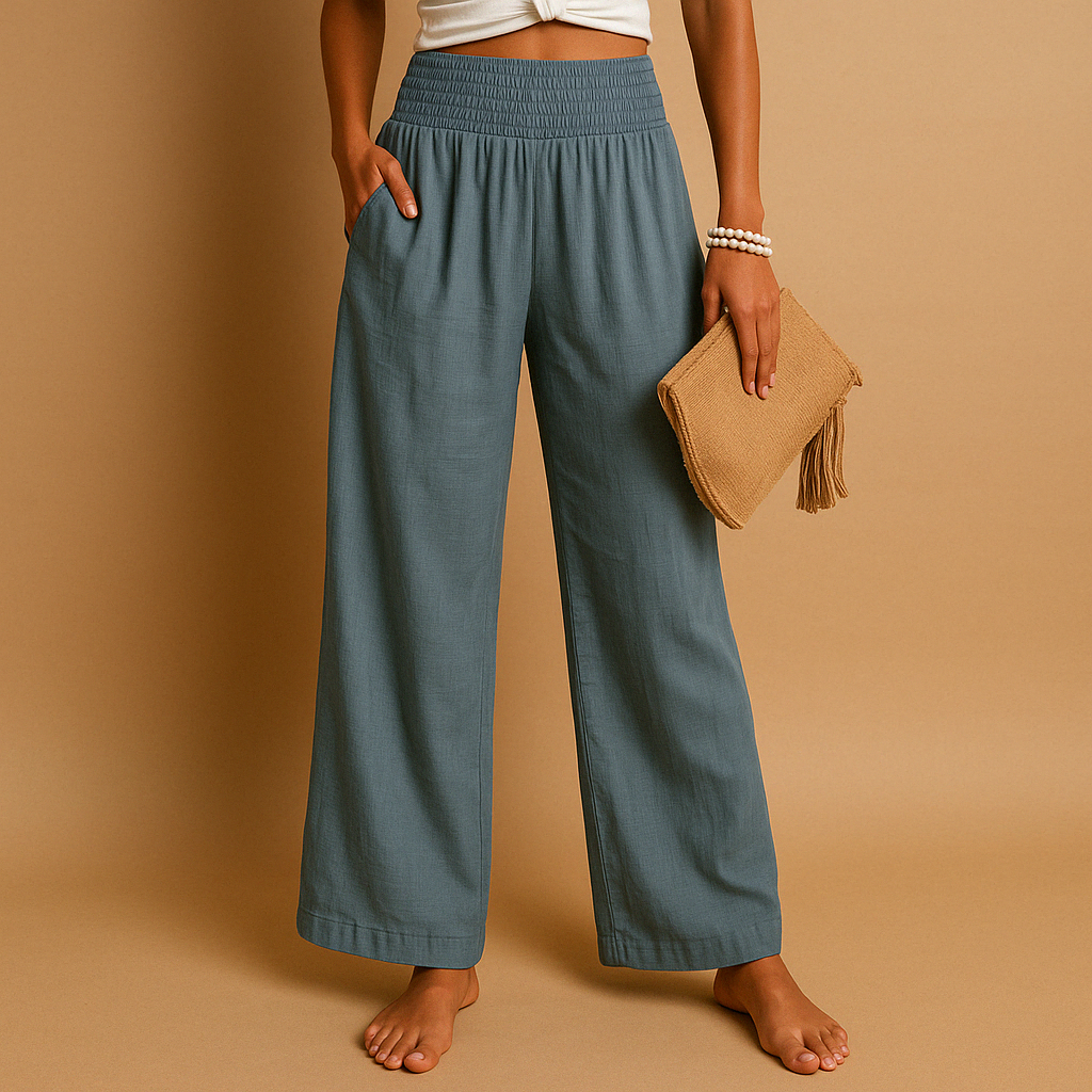 Lois Straight-Leg Trousers - Lightweight Elastic-Waist Pants for Breezy Summer Days