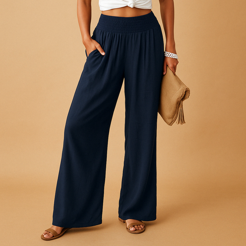Lois Straight-Leg Trousers - Lightweight Elastic-Waist Pants for Breezy Summer Days