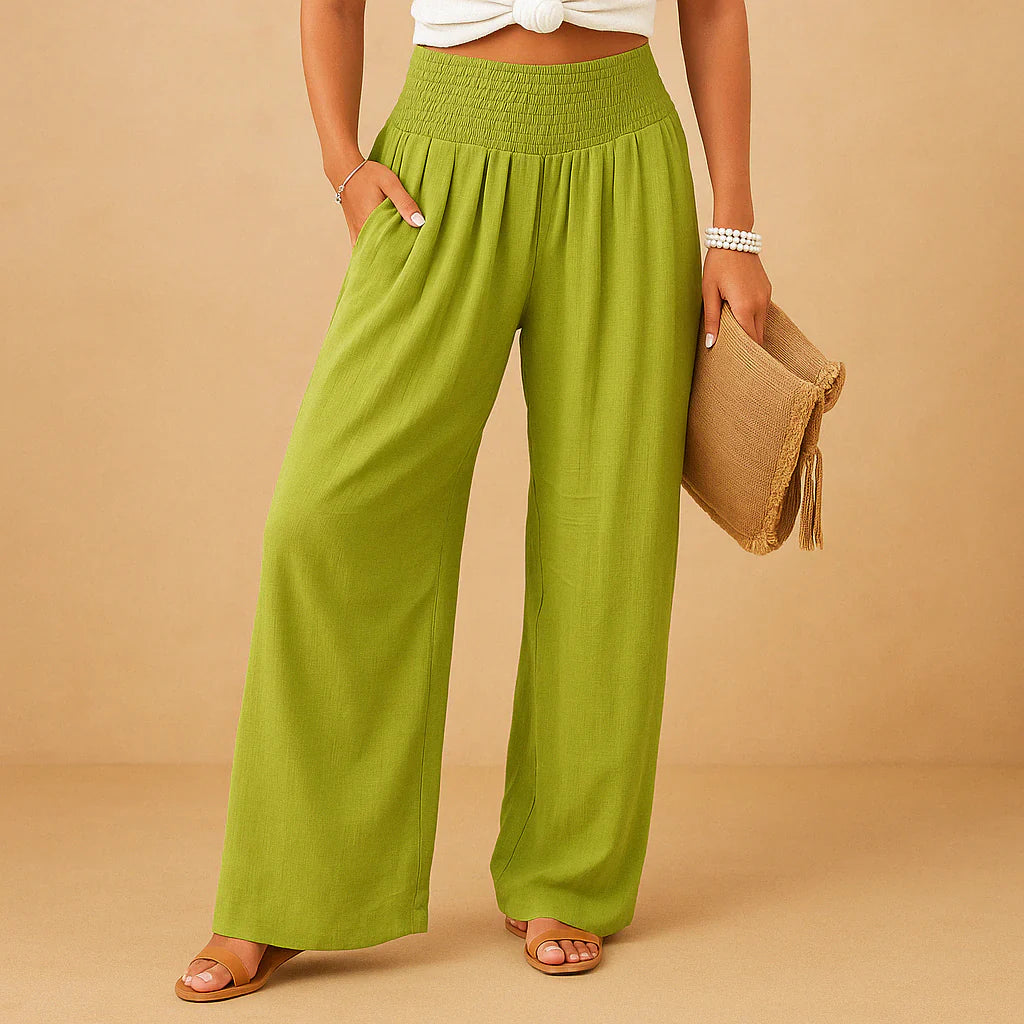 Lois Straight-Leg Trousers - Lightweight Elastic-Waist Pants for Breezy Summer Days