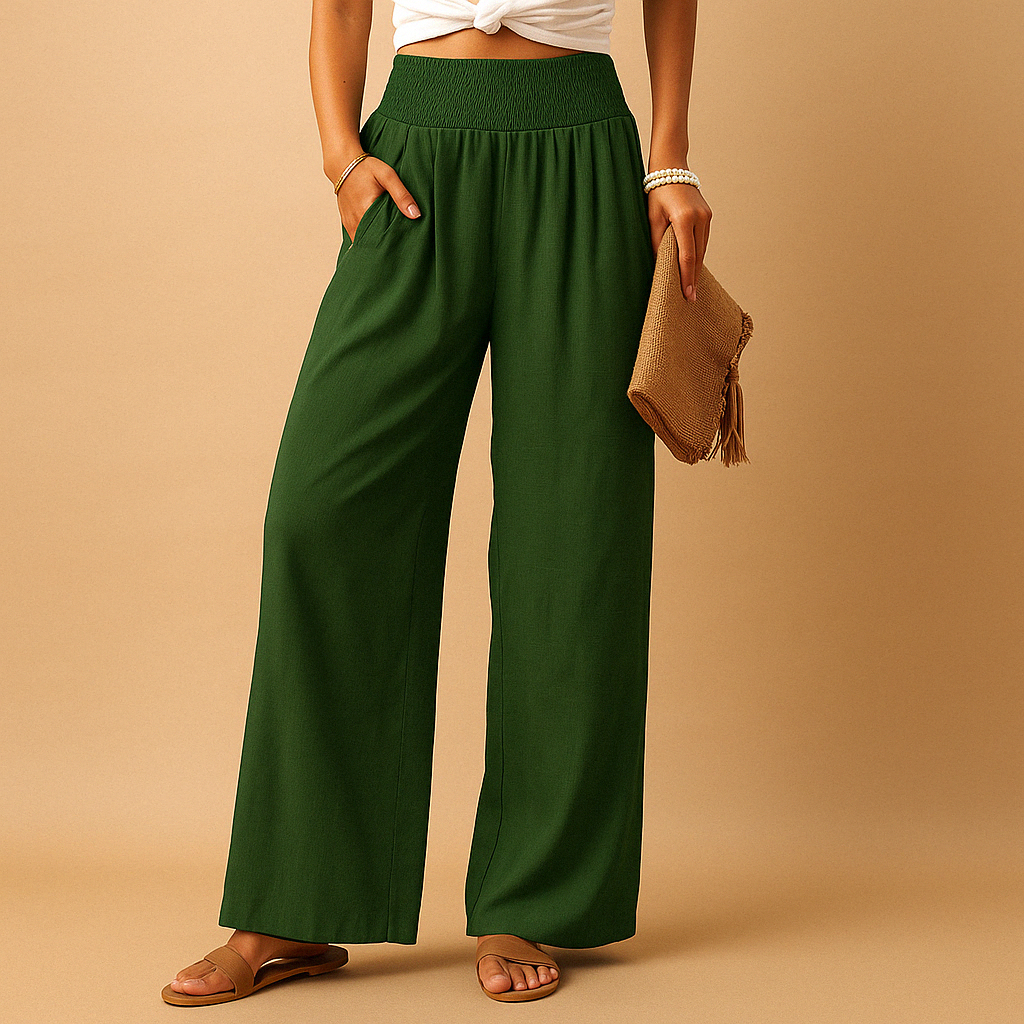 Lois Straight-Leg Trousers - Lightweight Elastic-Waist Pants for Breezy Summer Days