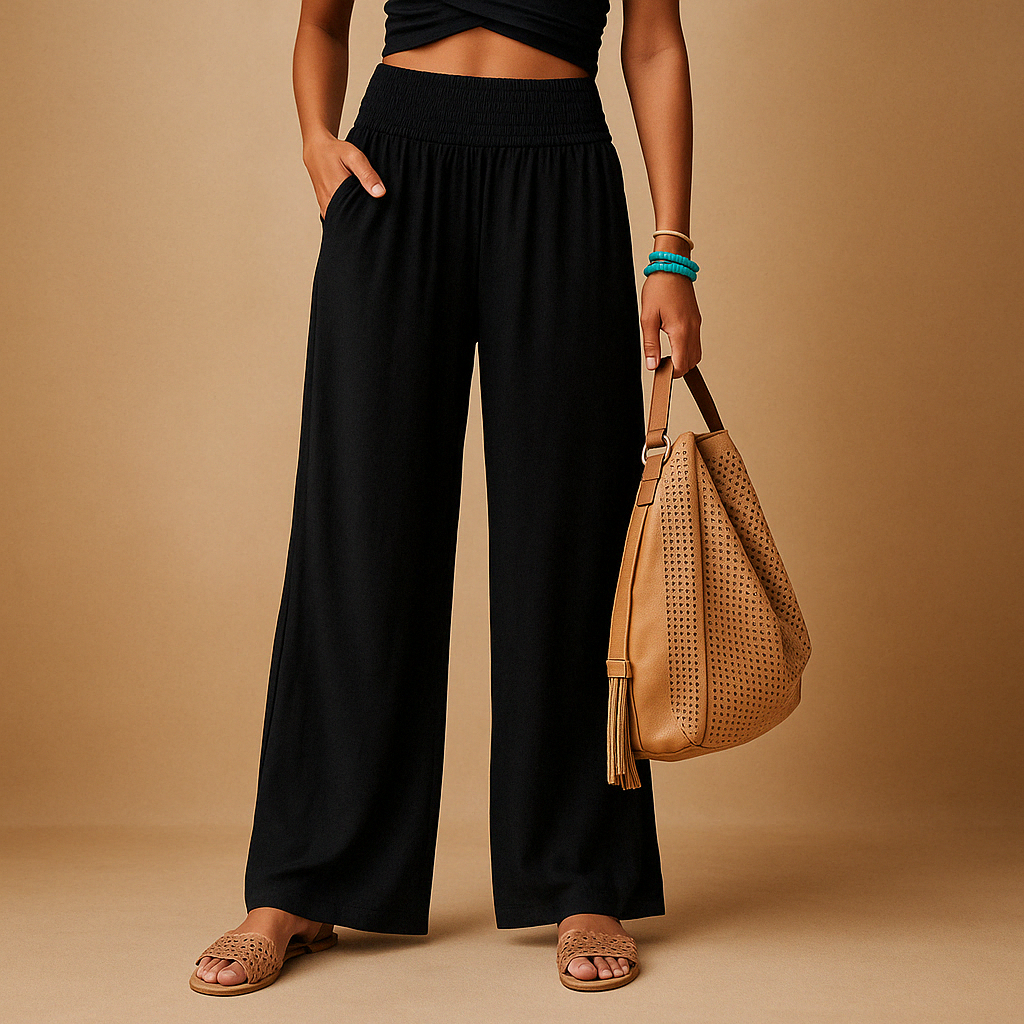 Lois Straight-Leg Trousers - Lightweight Elastic-Waist Pants for Breezy Summer Days