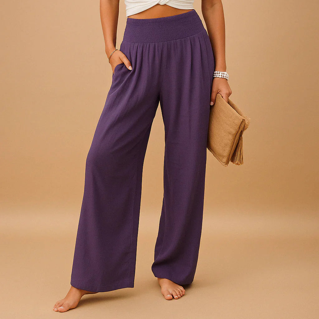 Lois Straight-Leg Trousers - Lightweight Elastic-Waist Pants for Breezy Summer Days