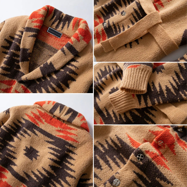 Dante Men’s Knit Cardigan – Mid-Length Jacquard Sweater with Belt