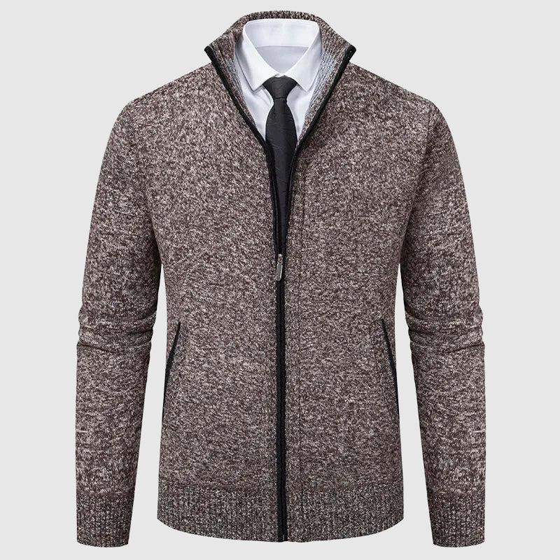 Lorence Men’s Zip Front Cardigan – Thick Knit Sweater with Structured Design