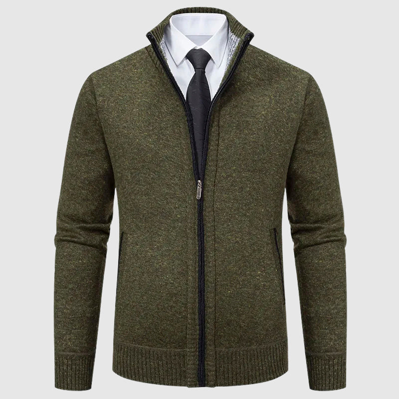 Lorence Men’s Zip Front Cardigan – Thick Knit Sweater with Structured Design