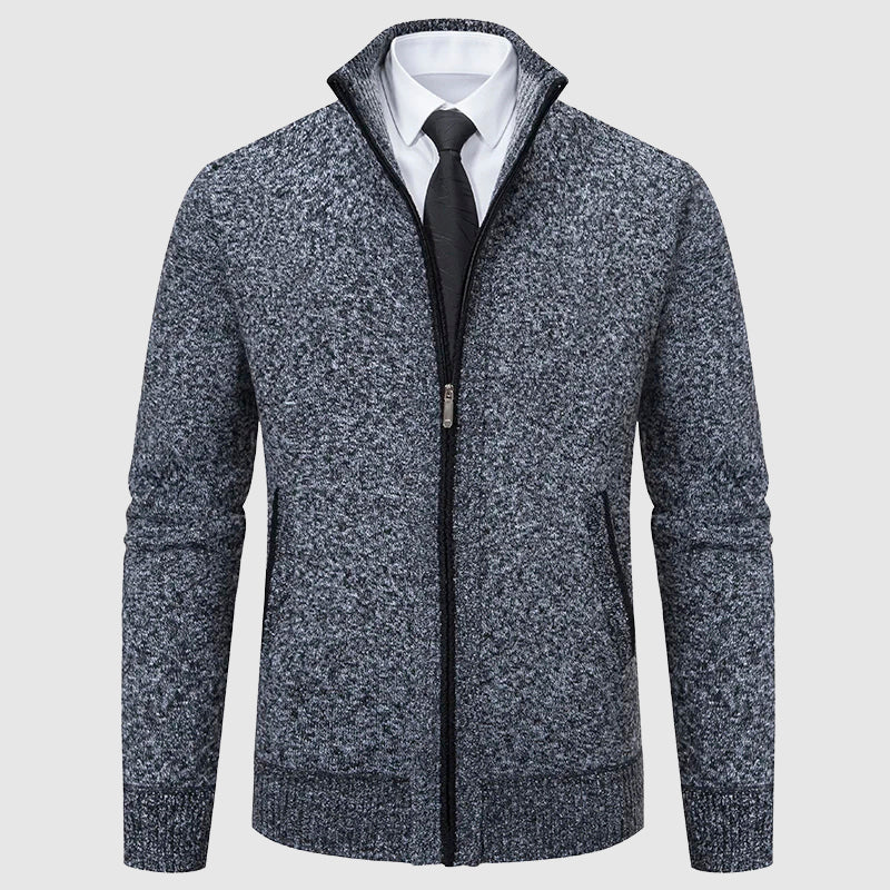 Lorence Men’s Zip Front Cardigan – Thick Knit Sweater with Structured Design