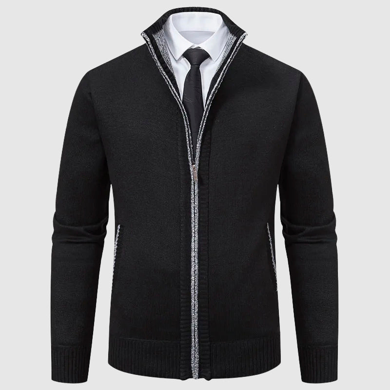 Lorence Men’s Zip Front Cardigan – Thick Knit Sweater with Structured Design