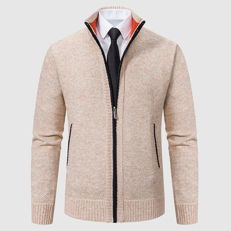 Lorence Men’s Zip Front Cardigan – Thick Knit Sweater with Structured Design