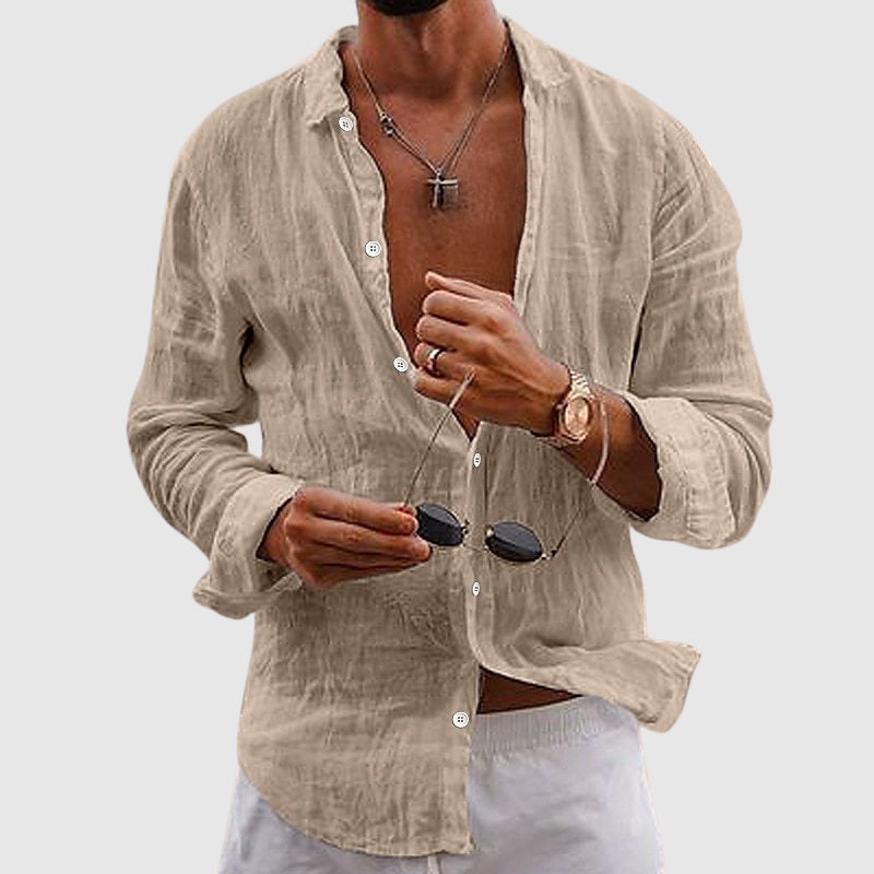 Matteo Long Sleeve Mens Linen Shirt – Relaxed Fit with Natural Wrinkle Texture