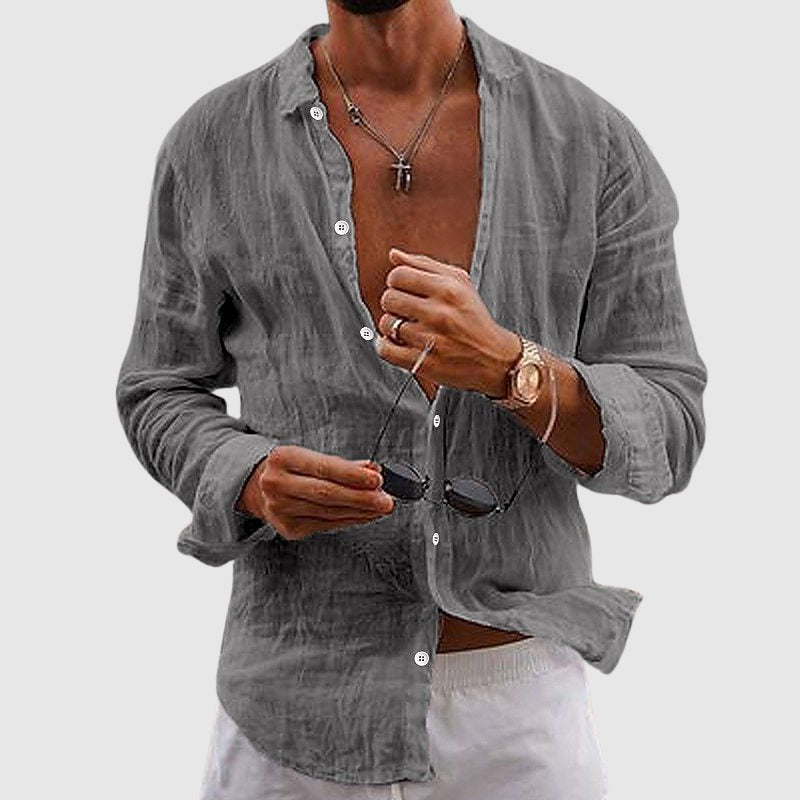 Matteo Long Sleeve Mens Linen Shirt – Relaxed Fit with Natural Wrinkle Texture