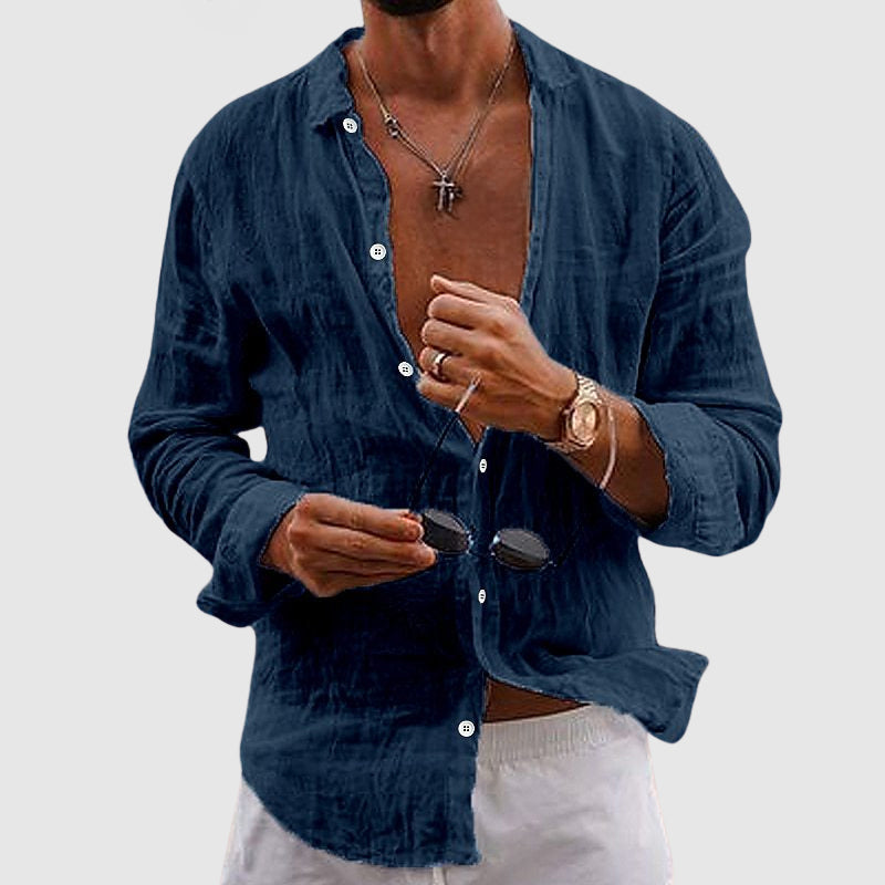 Matteo Long Sleeve Mens Linen Shirt – Relaxed Fit with Natural Wrinkle Texture