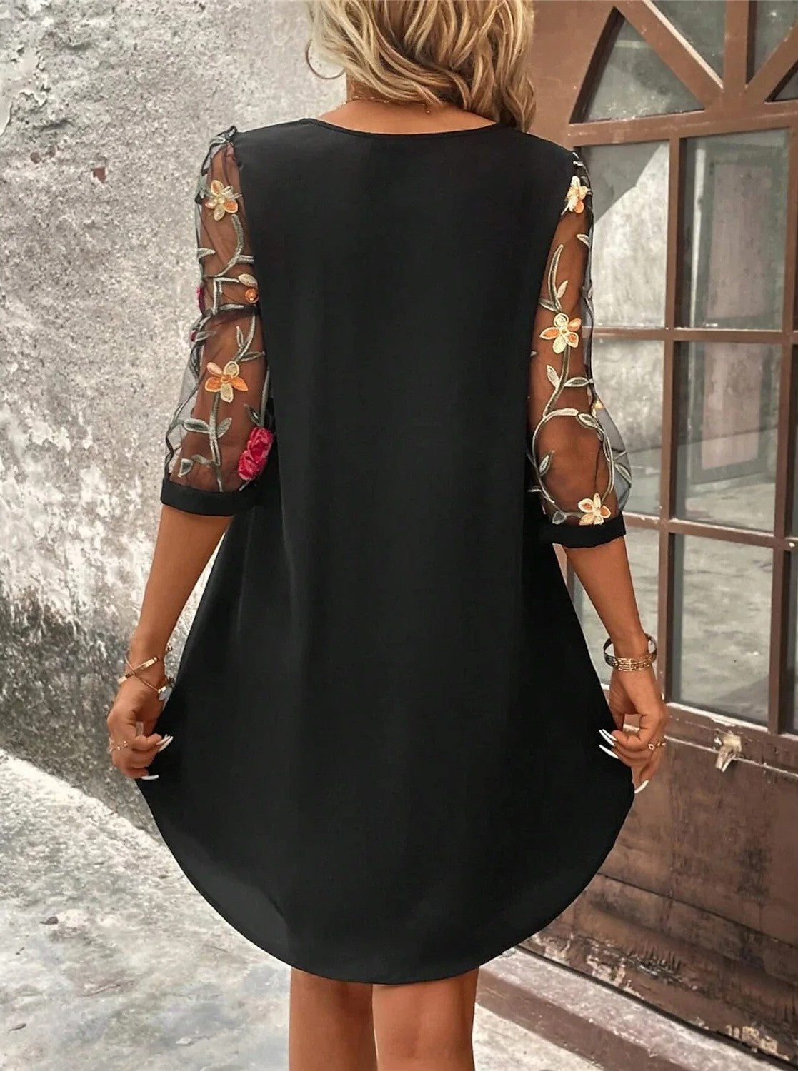 Madison White Summer Dress – Floral Embroidery & Sheer Sleeves for Wedding Guests 2
