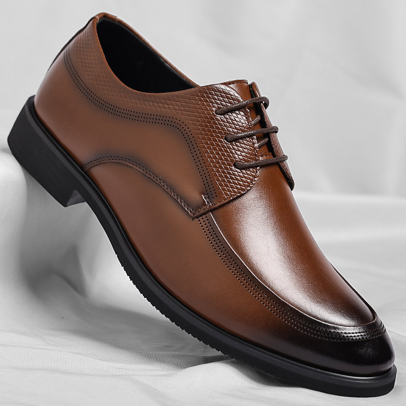 Julian Men’s Leather Dress Shoes – Genuine Leather Lace-Up Shoes with Cushioned Footbed
