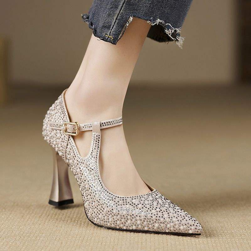 Tracey Women’s Rhinestone Heels – Satin Pointed Toe