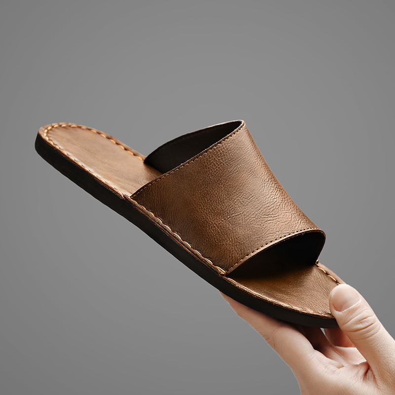 Romeo Genuine Leather Slide Sandal – Hand-Sewn Cushioned Summer Footwear