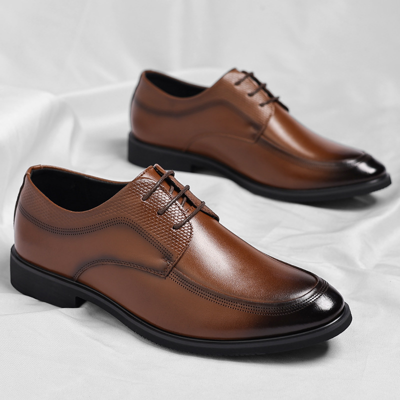 Julian Men’s Leather Dress Shoes – Genuine Leather Lace-Up Shoes with Cushioned Footbed