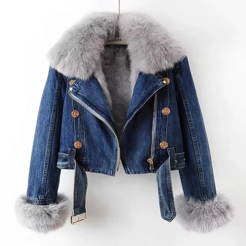 Marbella Women's Denim Jacket – Soft Lined Women’s Jacket with Warm Fur Collar & Cuffs