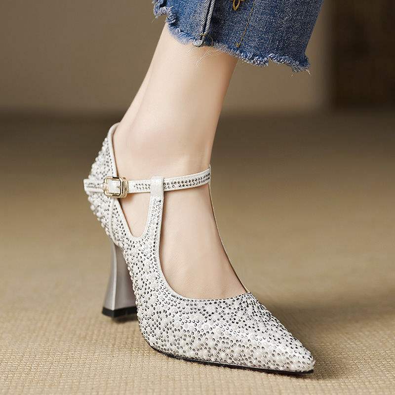 Tracey Women’s Rhinestone Heels – Satin Pointed Toe