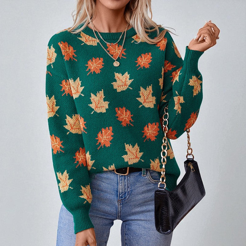 Avery Maplewood Women’s Sweater – Autumn-Inspired Leaf Pattern Pullover