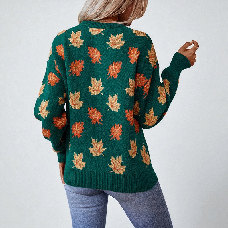Avery Maplewood Women’s Sweater – Autumn-Inspired Leaf Pattern Pullover