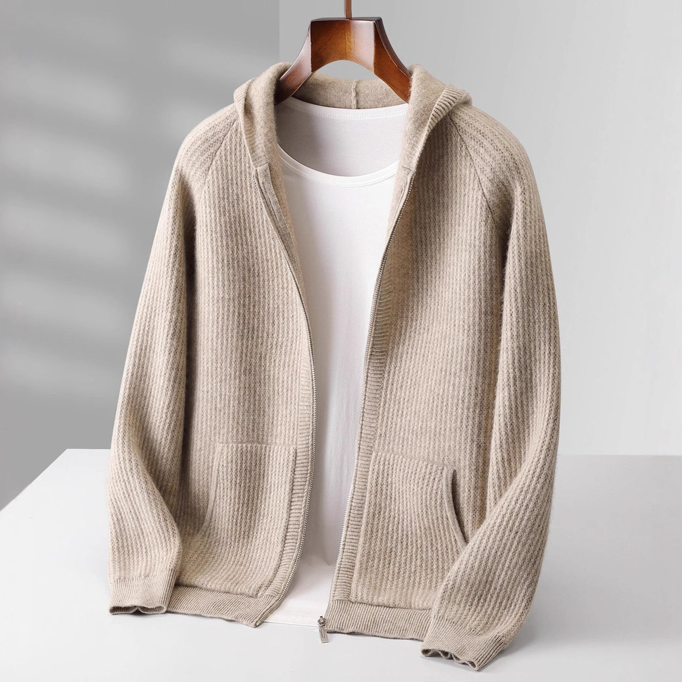Luciano Men’s Cashmere Hooded Jacket – Lightweight Luxury Zip Sweater
