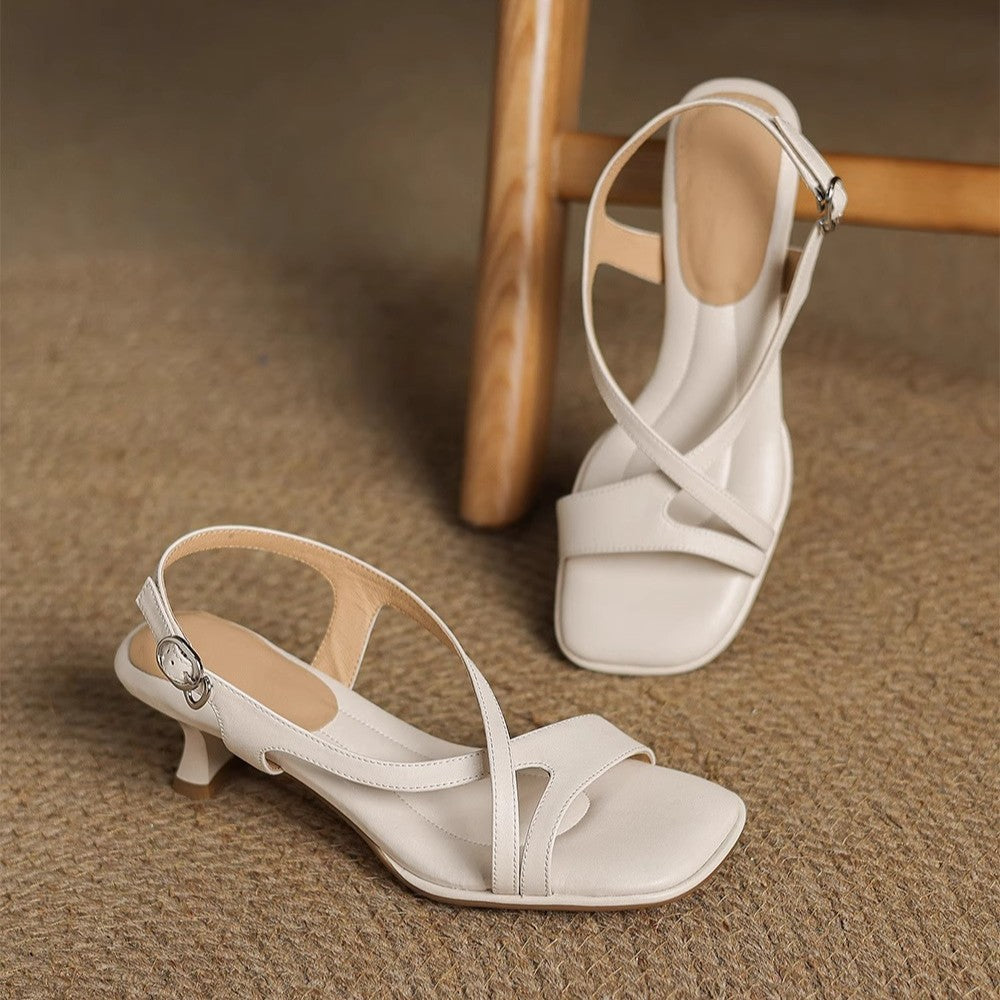 Lucia Women’s Leather Heels – Square Toe Low Kitten Heel