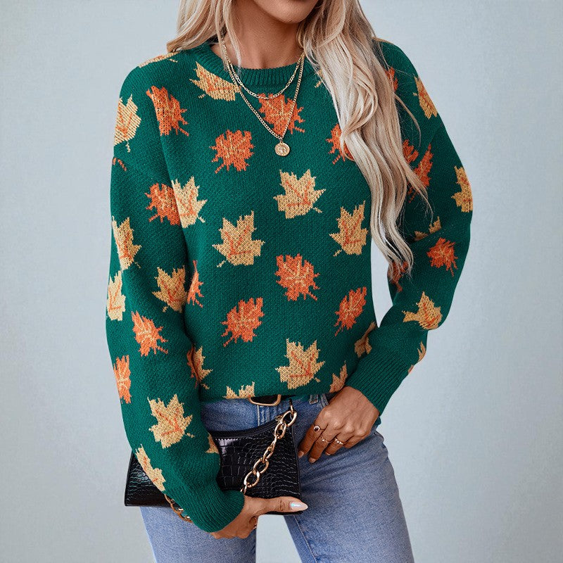 Avery Maplewood Women’s Sweater – Autumn-Inspired Leaf Pattern Pullover