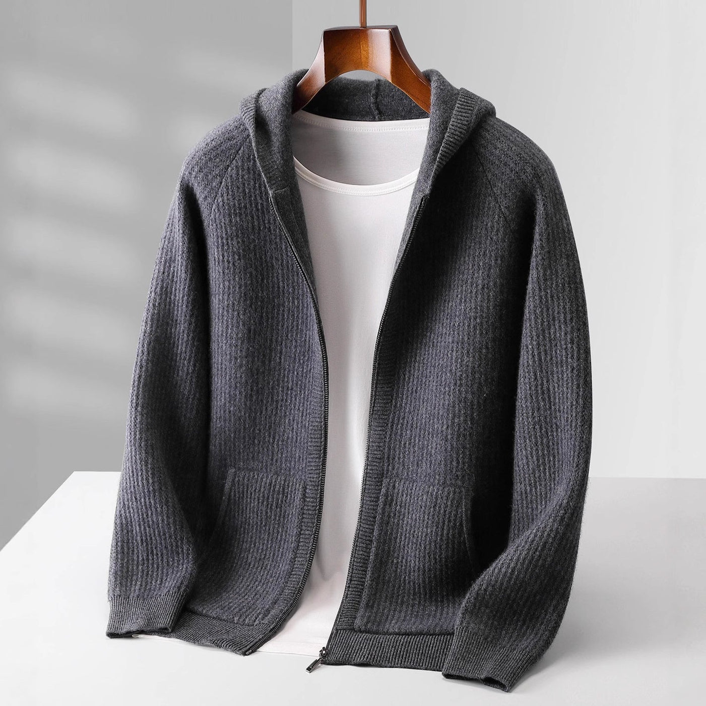 Luciano Men’s Cashmere Hooded Jacket – Lightweight Luxury Zip Sweater