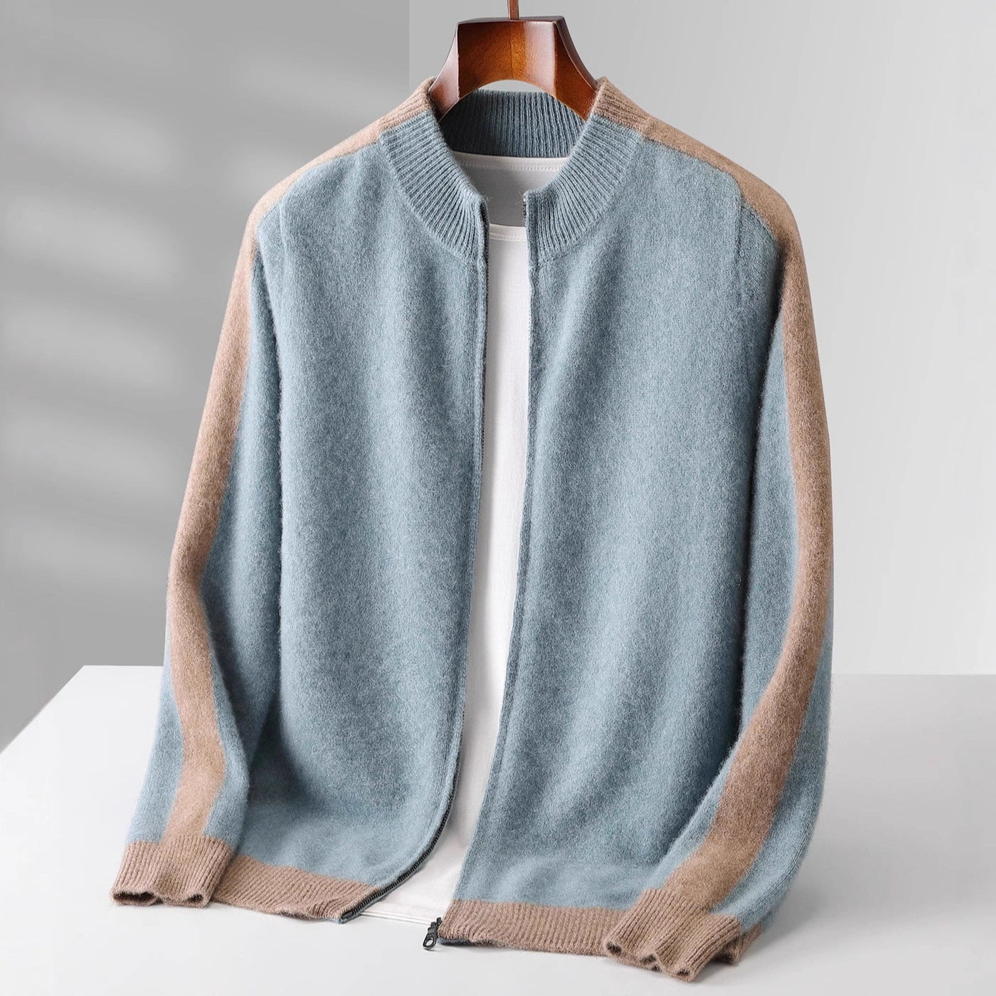 Elly Men’s Cashmere Jacket – Lightweight Zip-Up with Contrast Sleeve Detail