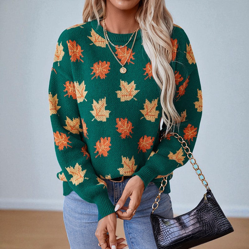 Avery Maplewood Women’s Sweater – Autumn-Inspired Leaf Pattern Pullover