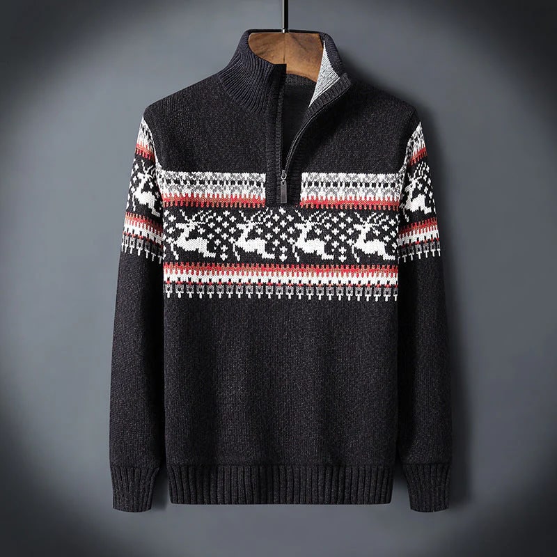 Aldrey Men's Christmas Sweater – Wool Knit Quarter-Zip Pullover