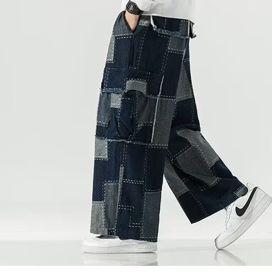 Dawson Men’s Cargo Pants – Patchwork Denim with Contrast Stitch & Relaxed Fit