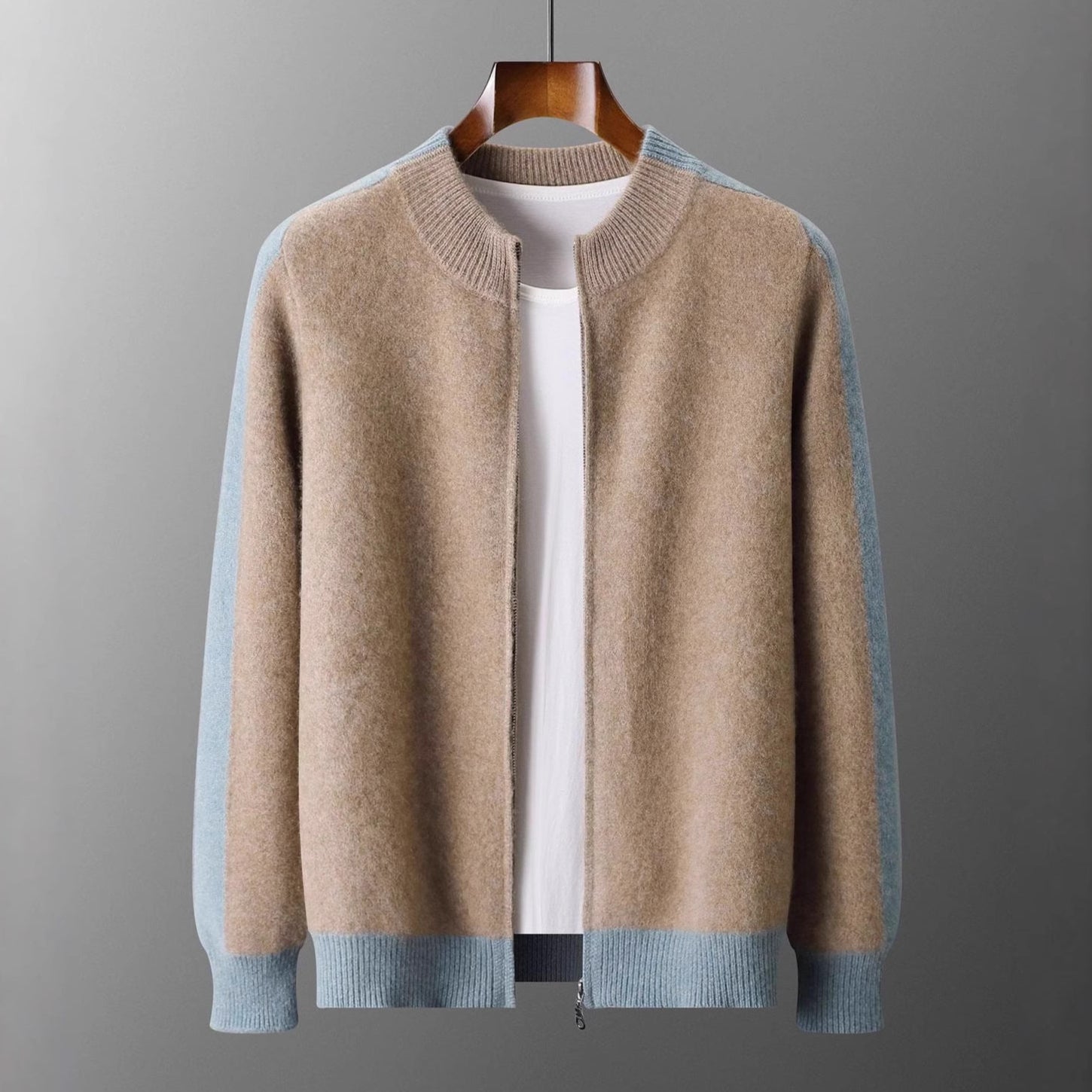 Elly Men’s Cashmere Jacket – Lightweight Zip-Up with Contrast Sleeve Detail