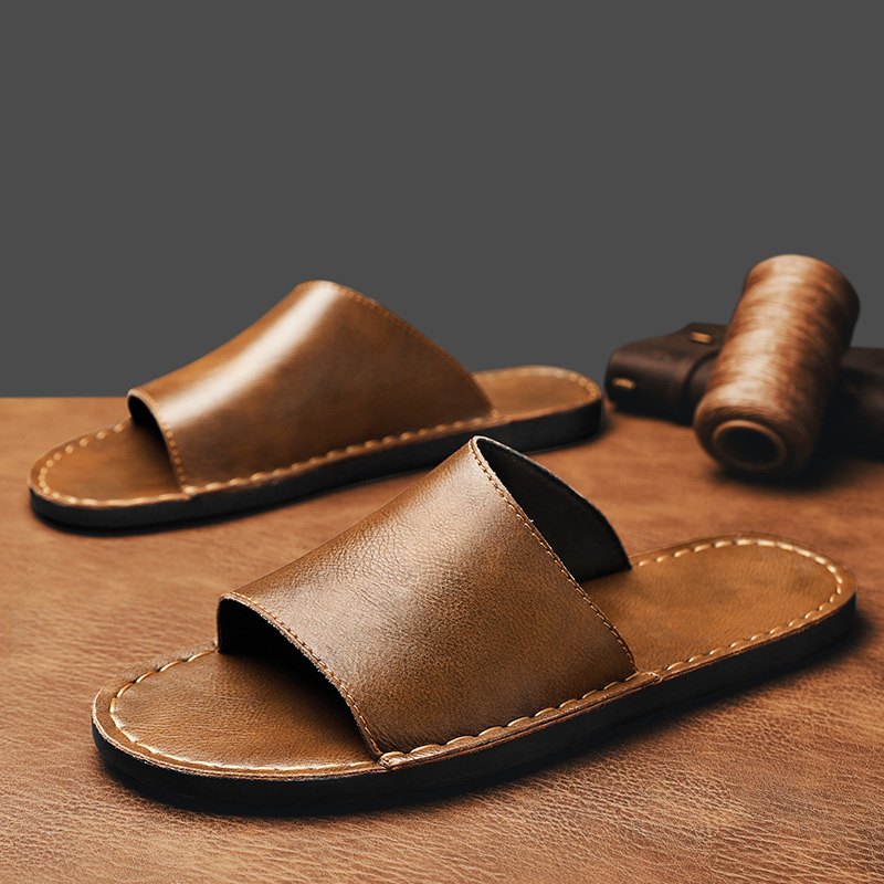 Romeo Genuine Leather Slide Sandal – Hand-Sewn Cushioned Summer Footwear