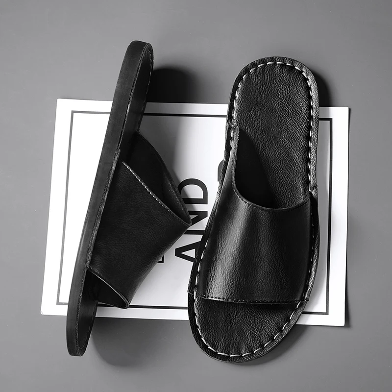 Romeo Genuine Leather Slide Sandal – Hand-Sewn Cushioned Summer Footwear