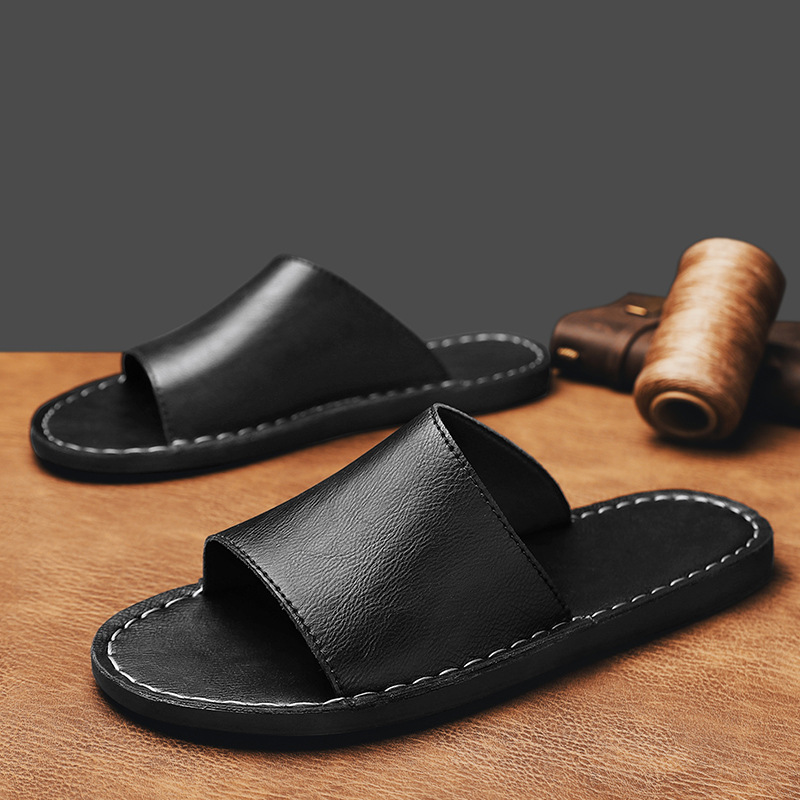 Romeo Genuine Leather Slide Sandal – Hand-Sewn Cushioned Summer Footwear
