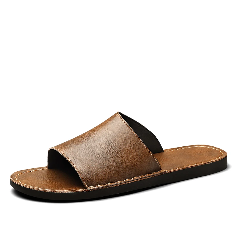 Romeo Genuine Leather Slide Sandal – Hand-Sewn Cushioned Summer Footwear